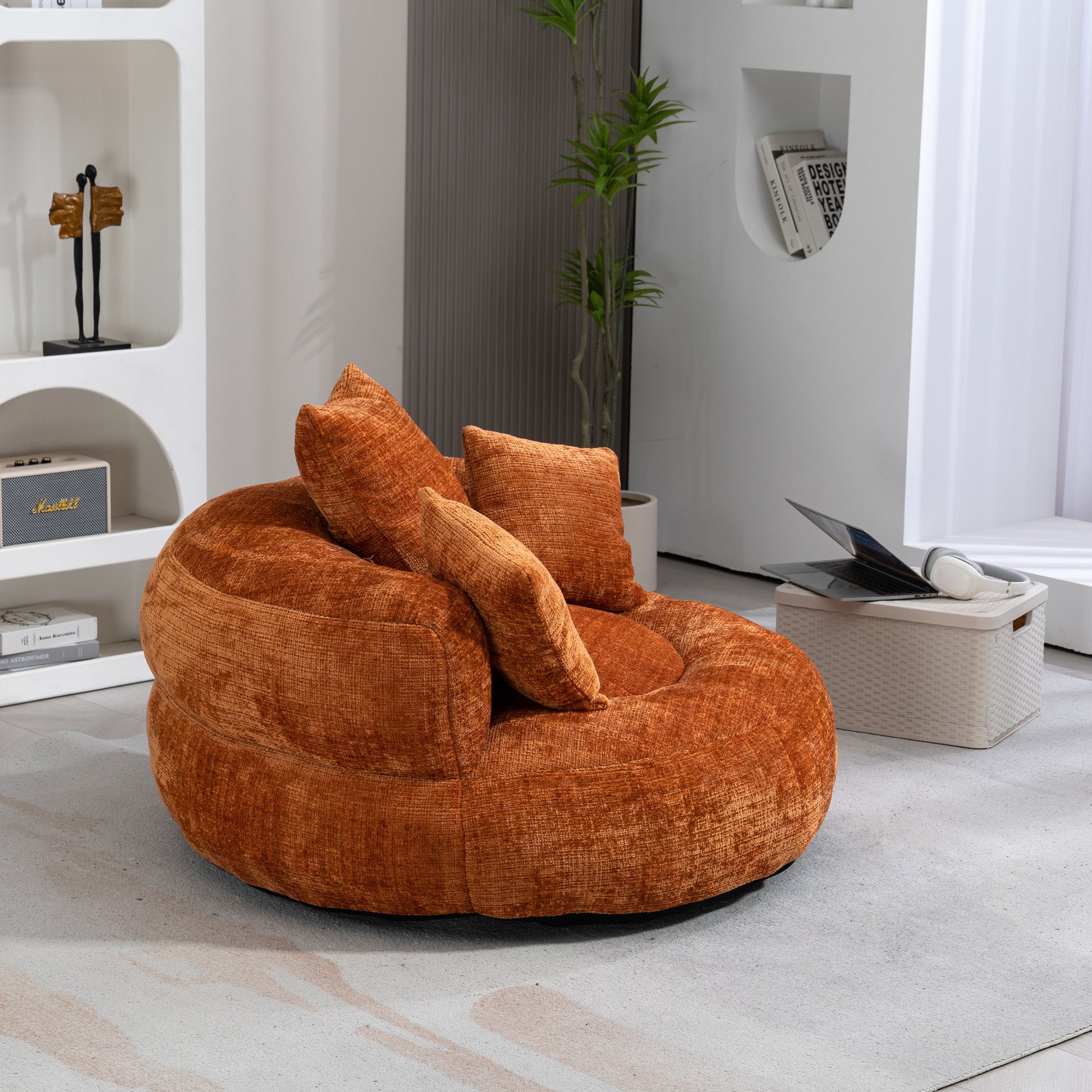 Coolmore Lazy Sofa Durable Comfort Lounger High Back Bean Bag Chair Couch With Three Pillows For Adults And Kids, Indoor & Outdoor, Single Gaming Sofa Chair For Bedroom,Office Orange Chenille Orange Foam Chenille 1 Seat