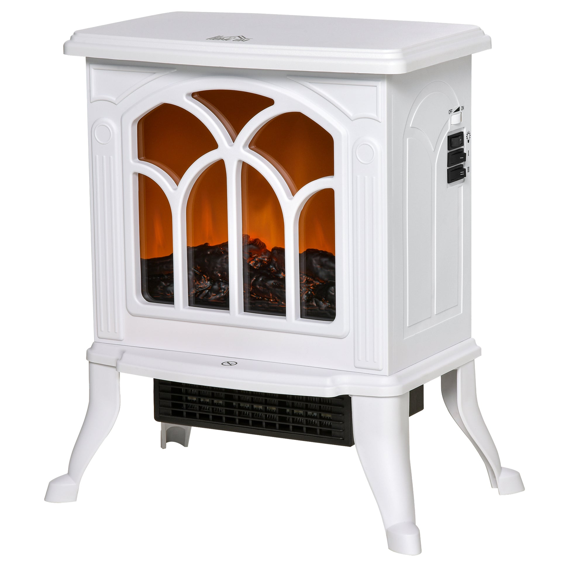 Homcom 17" Freestanding Electric Fireplace Stove, Fire Place Heater With Realistic Logs And Flame Effect And Overheat Protection, 750W 1500W, White White Plastic