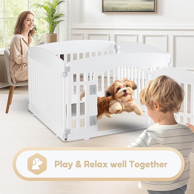 Dog Playpen, 24" Exercise 4 Panel Pet Playpen With Door, Safe And Secure, Folding And Portable Puppy Playpen For Puppies And Small Dogs, White White Plastic