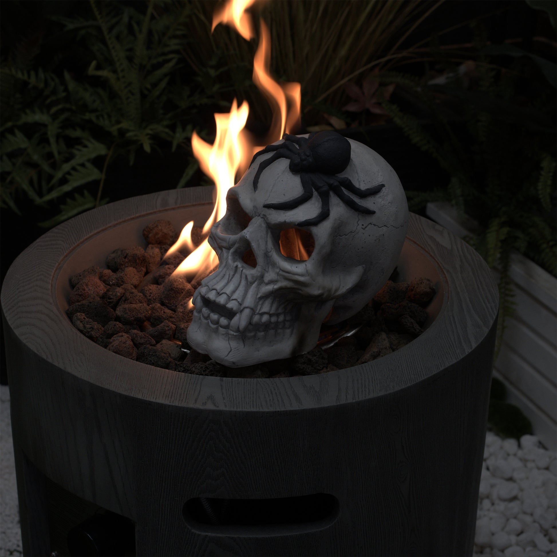 Demon Skull,Suitable For Outdoor Fireplace And Fire Pit, Halloween Decoration Black White American Traditional Magnesium Oxide