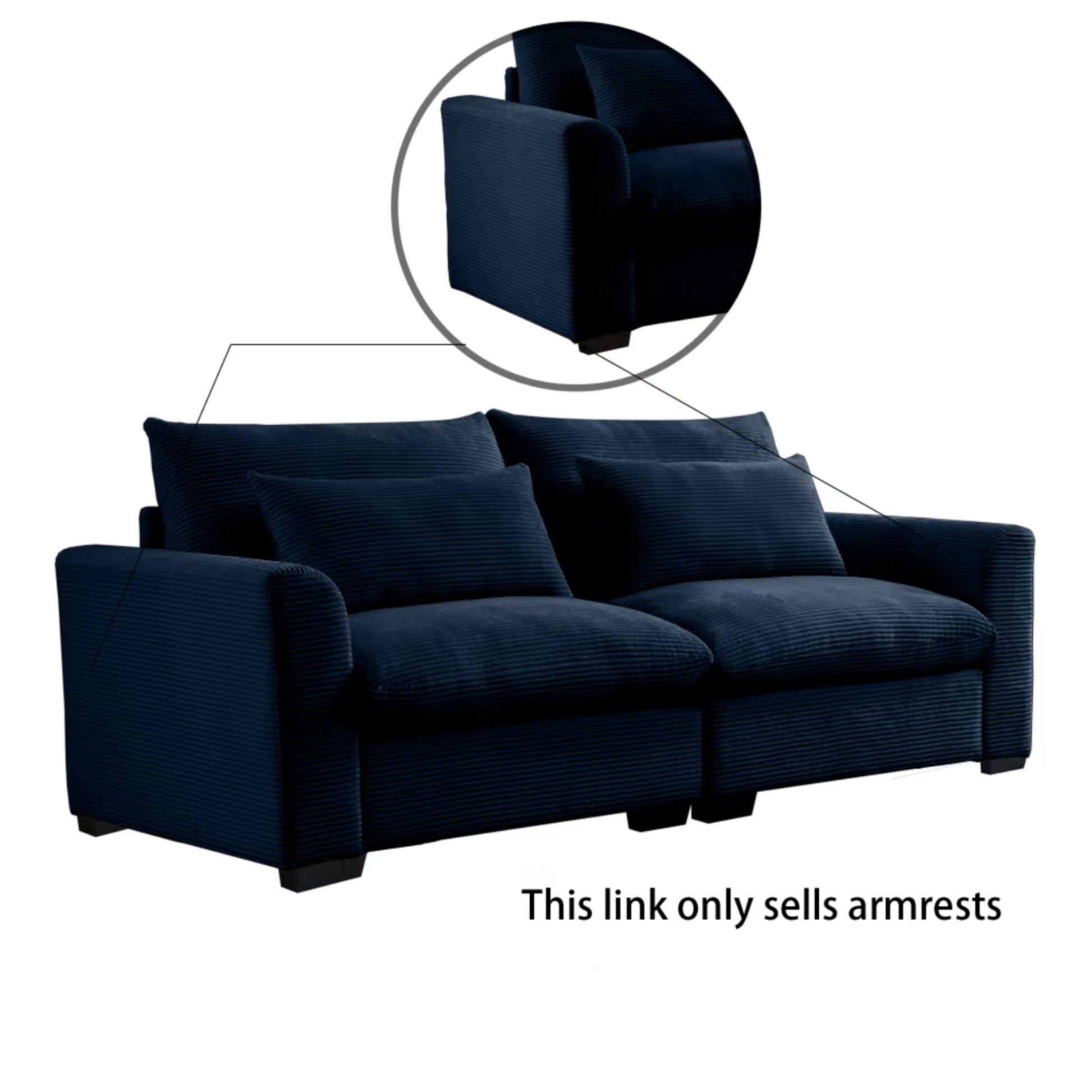 Corduroy Sofa Armrests For 2 Seater Sofa, 3 Seater Sofa And 4 Seater Sofa, Bule Corduroy Blue Corduroy 1 Seat