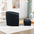 Coolmore Accent Chair With Ottoman, Mid Century Modern Barrel Chair Upholstered Club Tub Round Arms Chair For Living Room Bedroom Office Black Velvet Black Foam Velvet