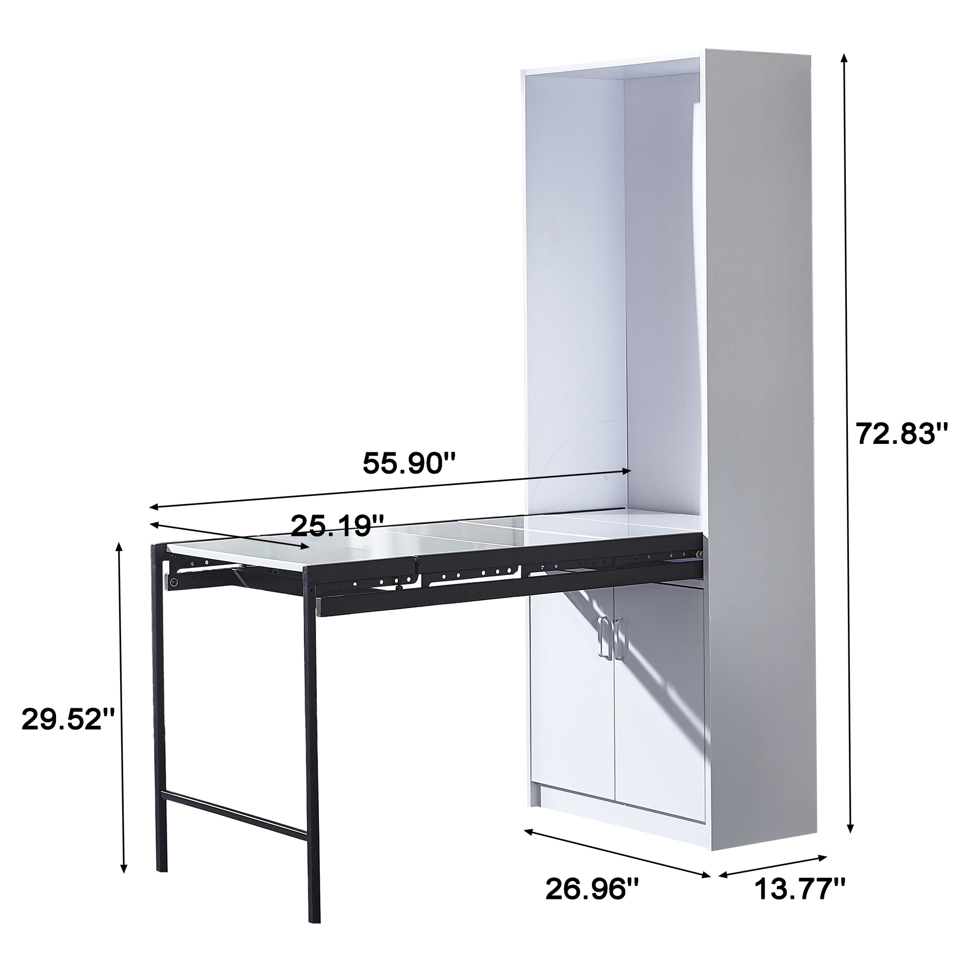 Large Fold Out Convertible Writing Table In Home For Space Saving, Multi Function Home Office Workstation, Murphy Desk With Large Storage Area,White White Bedroom Modern Mdf