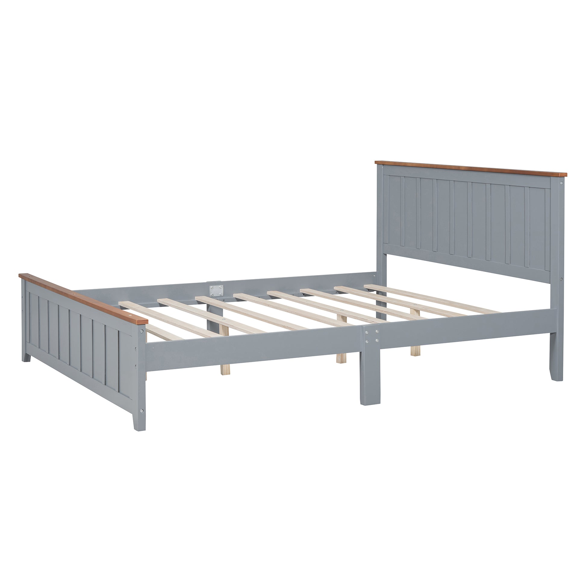 Queen Size Wood Platform Bed Wooden Slat Support, Vintage Simple Bed Frame With Rectangular Headboard And Footboard, Grey Box Spring Not Required Queen Grey Wood