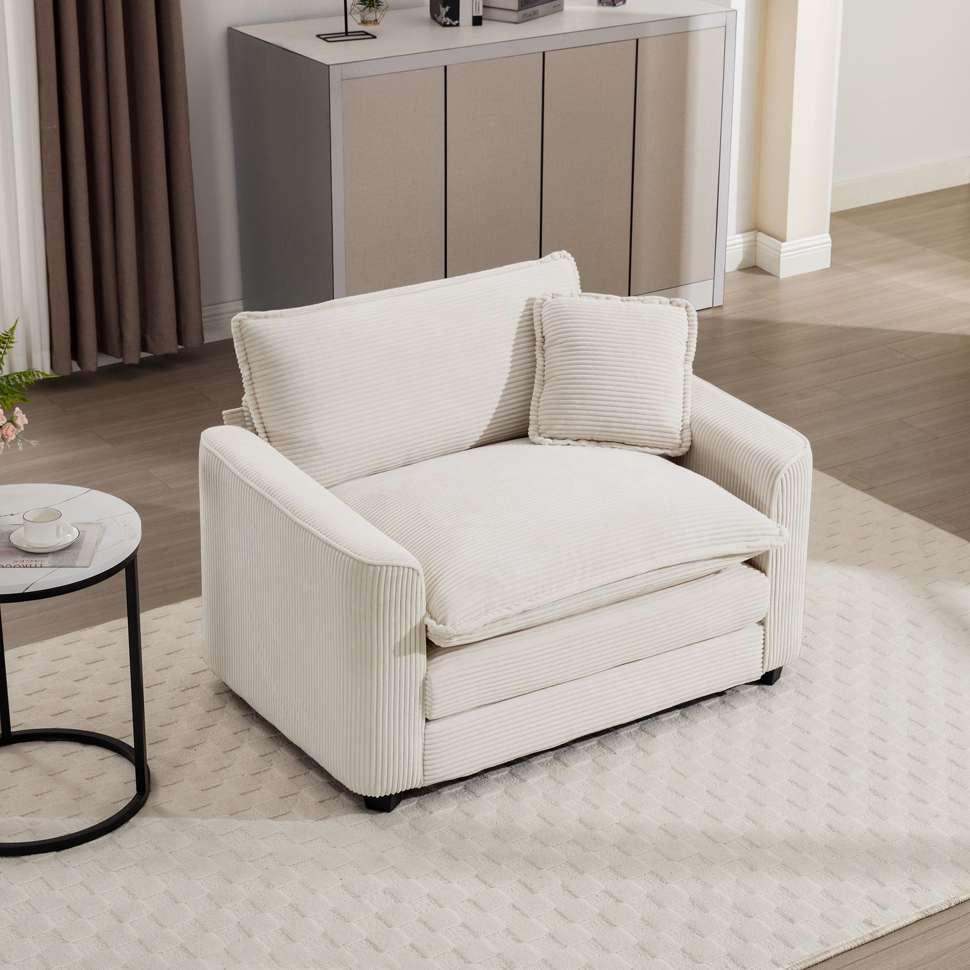 Light Beige Corduroy Fabric, Comfortable Single Accent Chair Deep Seat Sofa With One Pillow, Suitable For Living Room And Bedroom, Club Multiple Occasional Areas Beige Corduroy 1 Seat