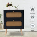 2 Drawer Rattan Nightstand For Bedroom And Living Room, End Table, Side Table With 2 Hand Made Rattan Decorated Drawers Black 2 Drawers Particle Board Mdf,Rattan