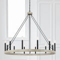 12 Light Candle Style Steel Dimmable Wagon Wheel Chandelier Ul Certified Black,Oak Ceiling Lights Steel Metal