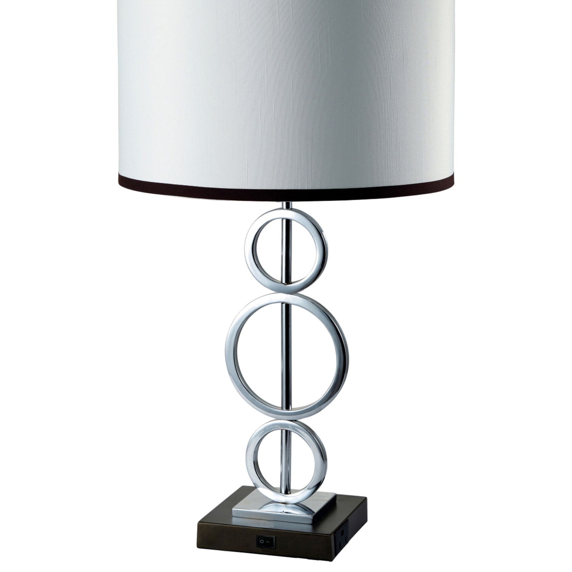 29" Tall Metal Table Lamp With Silver Finish, Ring Style, White Round Shade Multicolor Metal