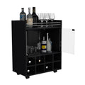 St Andrews Bar Cart With Built In 8 Bottle Rack, Double Glass Door Cabinet, And Aluminum Edged Top Surface Black Primary Living Space Modern Particle Board Shelves Included Engineered Wood