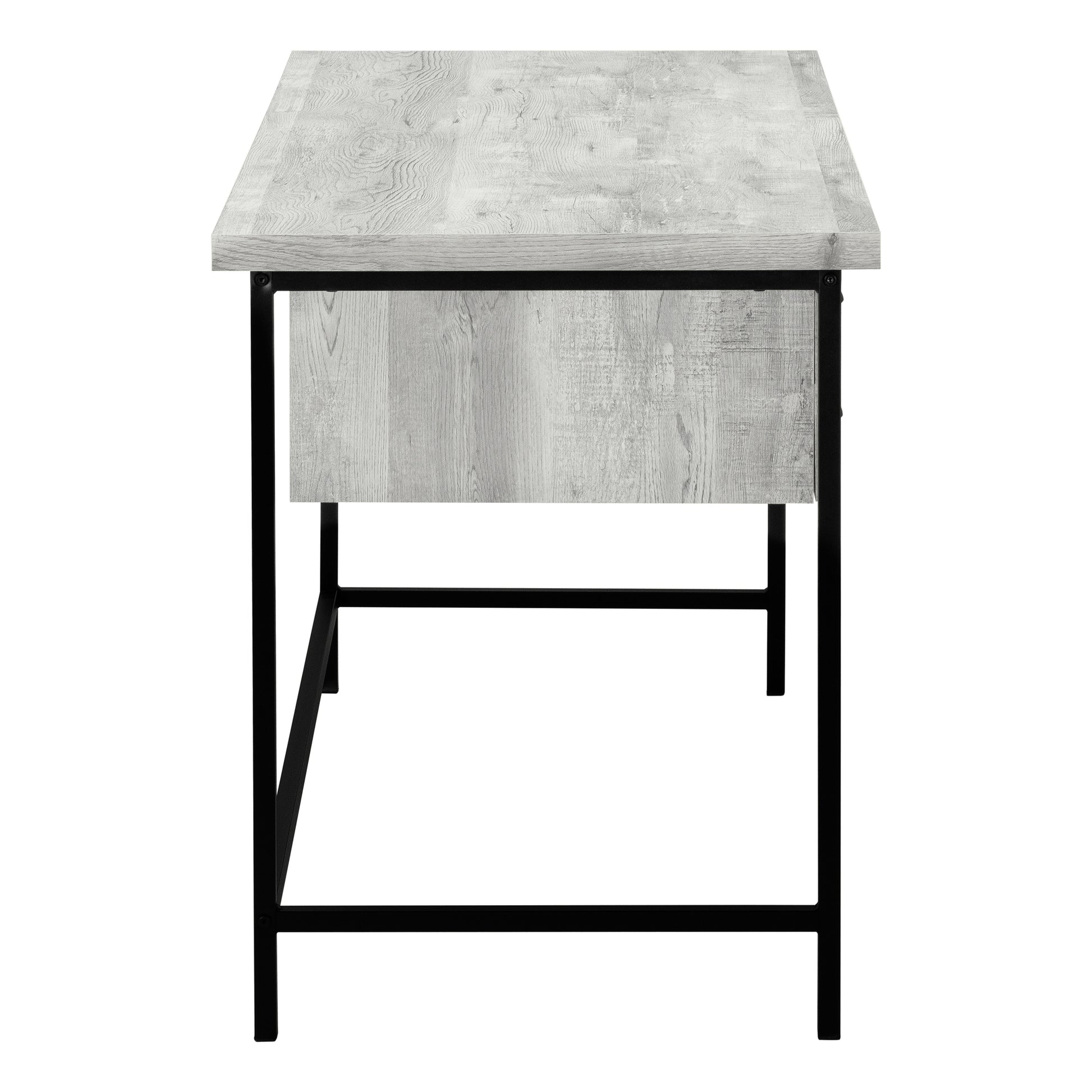 Computer Desk, Home Office, Laptop, Storage Drawers, 55"L, Work, Grey Laminate, Black Metal, Contemporary, Modern Grey Particle Board