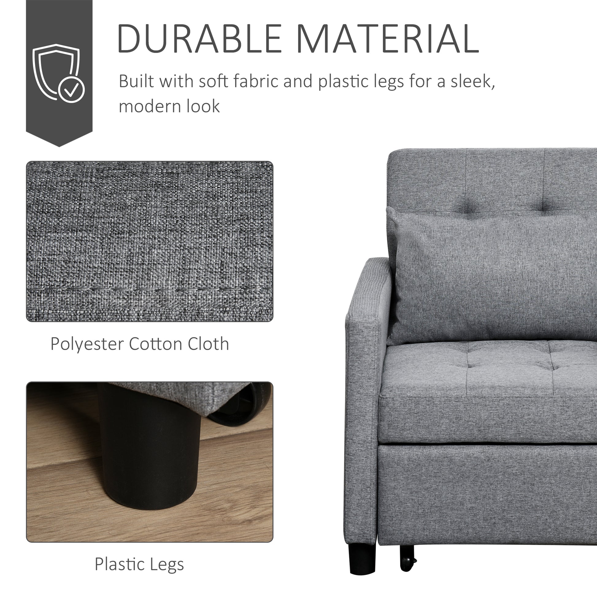Homcom Convertible Sofa Lounger Chair Bed Multi Functional Sleeper Recliner With Tufted Upholstered Fabric, Adjustable Angle Backrest, And Pillow, Grey Grey Plastic 1 Seat