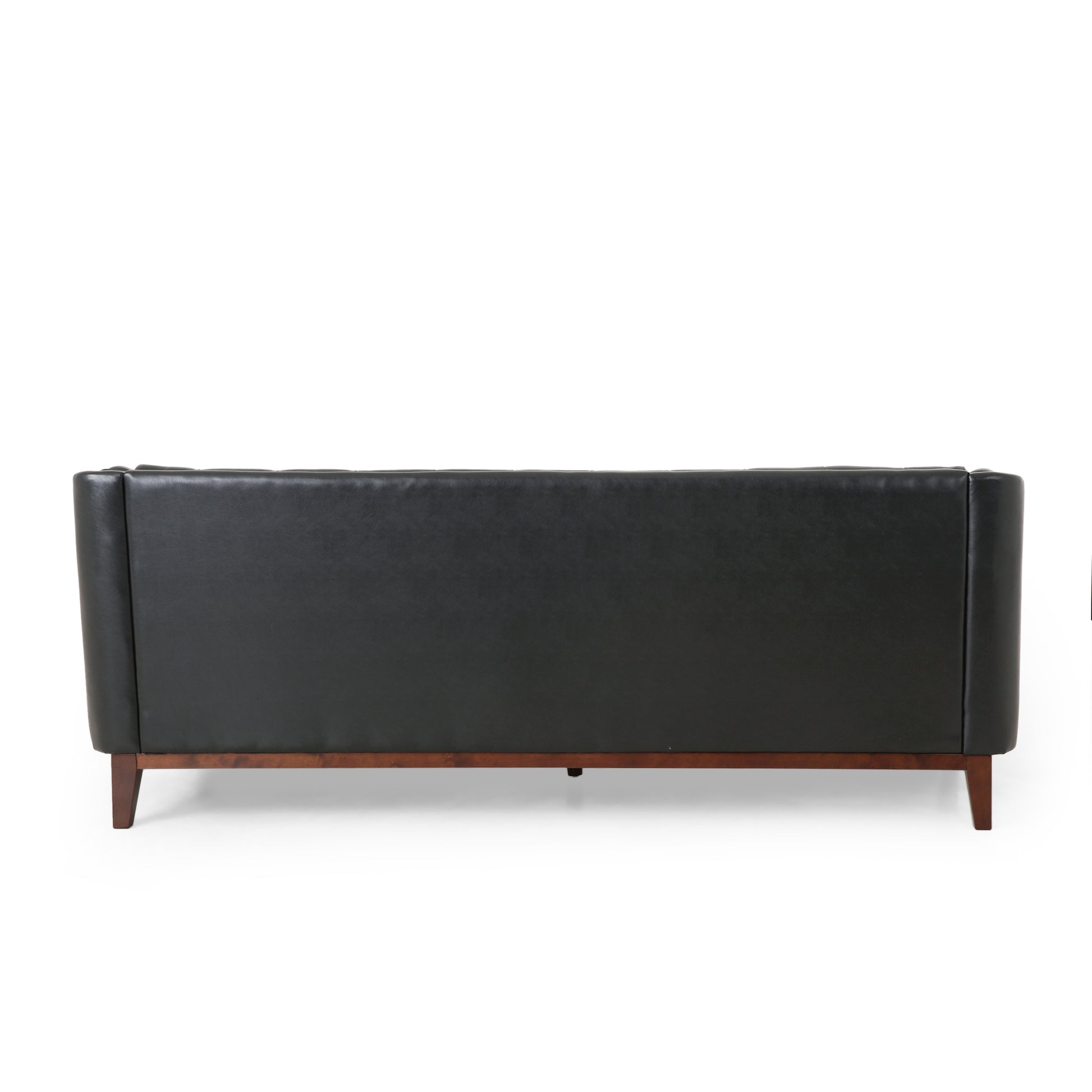 Mirod 81'' Pu Sofa,Tufted Back,Solid Wood Legs,Living Room And Study Black Pu 3 Seat