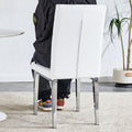 Table And Chair Set, Modern Dining Table, Tempered Glass Tabletop And Silver Colored Leg Table, Soft And Comfortable Dining Chair, Perfect For Dinner, Meetings, Home And Office Decor White Seats 6 Glass