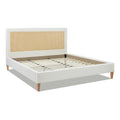 Haley Upholstered Cane Back Platform Bed, King, Antique White Polyester Box Spring Not Required King Antique White Wood Foam Polyester Polyester