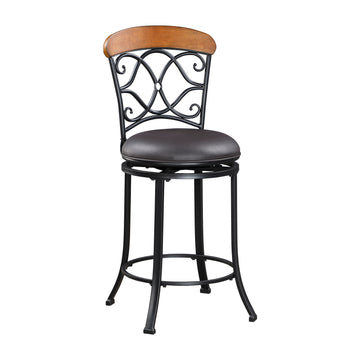 1Pc Counter Height Swivel Chair Faux Leather Upholstered Black Metal Frame Dining Furniture Black Dining Room Metal