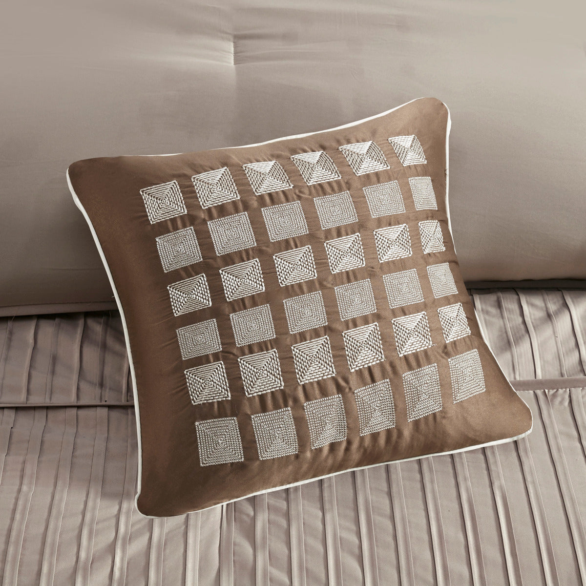 7 Piece Polyester Charmeuse Comforter Set Taupe King King Taupe Polyester