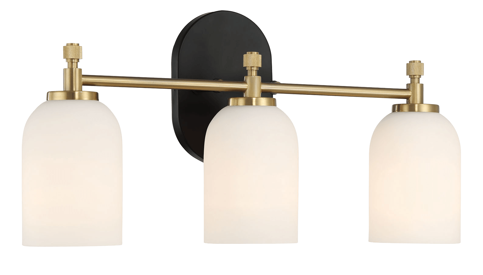 Meadows Three Lights Vanity Brushed Gold Bathroom Wall Light For Bathroom Over Mirror 20.5"W 10.125"H 5.5"E With White Frosted Glass Black,Gold,White Glass,Metal