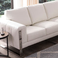 Modern Leather Metal Leg Sofa White Leather 3 Seat