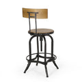 Adjustable Height Swivel Barstools With Fir Wood Set Of 2 Natural Metal & Wood