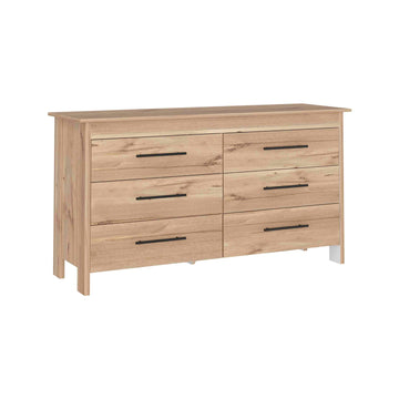 Double Dresser, 6 Drawer, Superior Top, Light Oak White Multicolor Solid Wood Mdf Engineered Wood