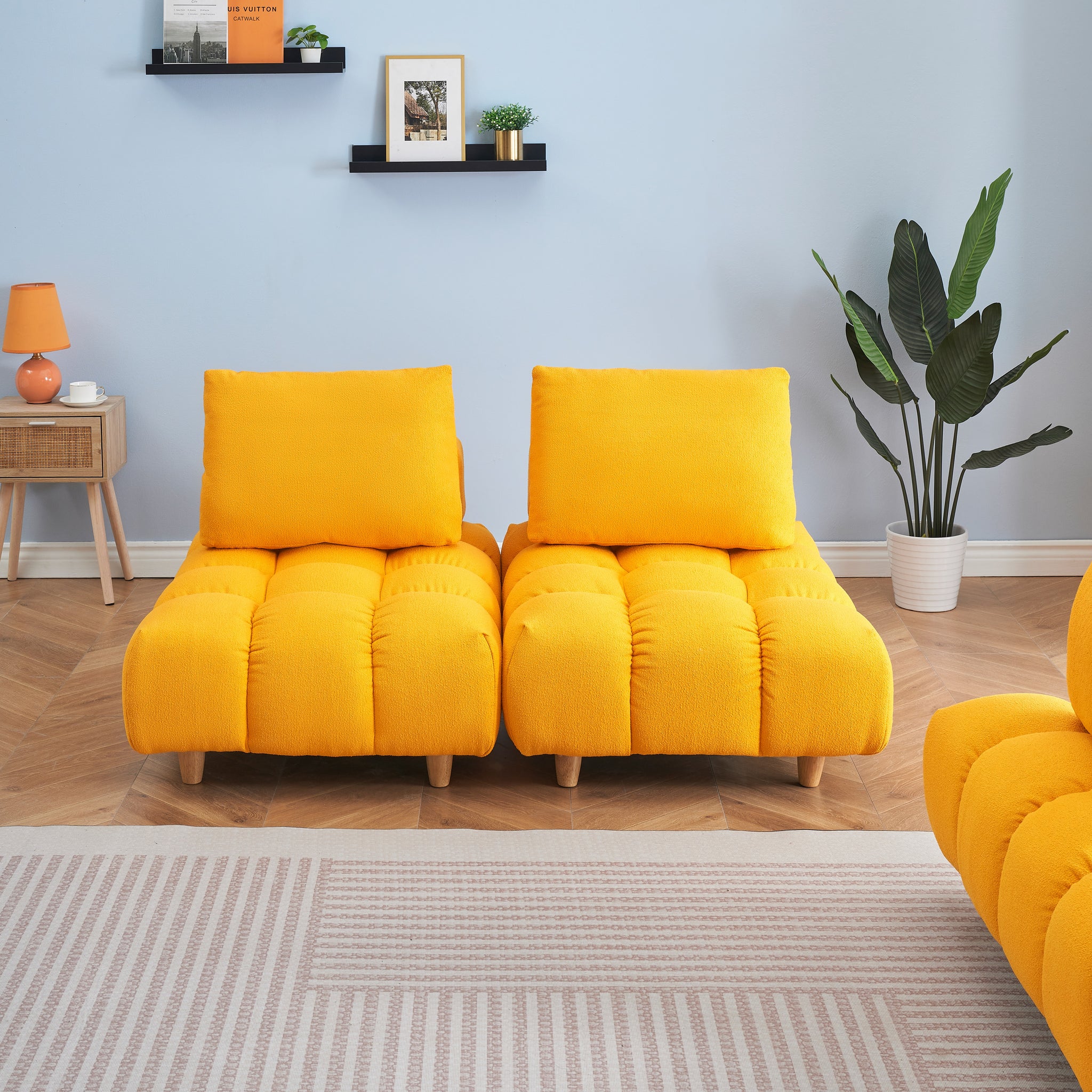 60 Inches Long, Teddy Sofa Fabric, With Spacious And Comfortable Seats, For Apartment Office Living Room Yellow Yellow Teddy 2 Seat