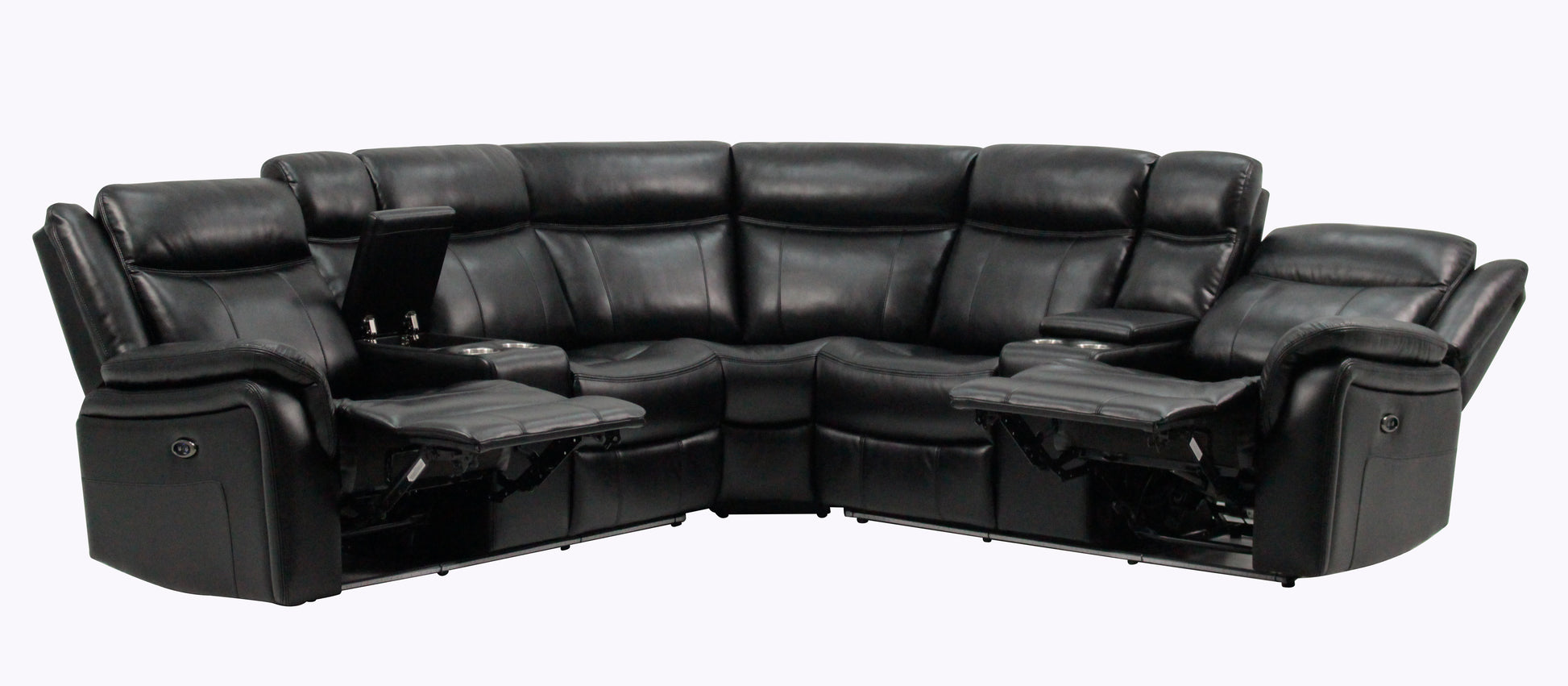 Jupiter Black Leather Sectional Black Pu 5 Seat