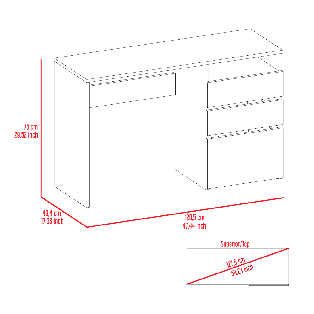 Kenai 3 Drawers Computer Desk, One Shelf, Black Black Particle Board Particle Board