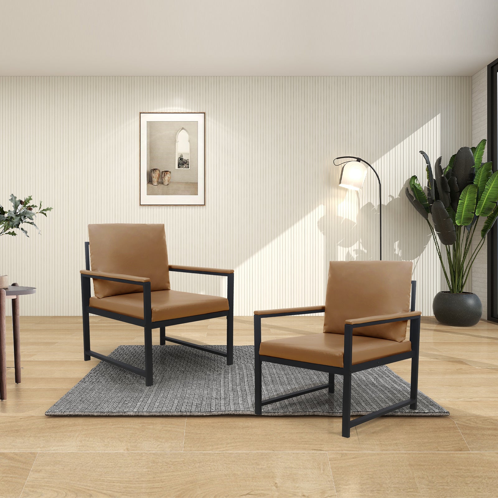 Lounge, Living Room, Office Or The Reception Area Leathaire Accent Arm Chair With Extra Thick Padded Backrest And Seat Cushion Sofa Chairs,Non Slip Adsorption Feet,Sturdy Metal Frame,Light Tan Camel Tech Cloth