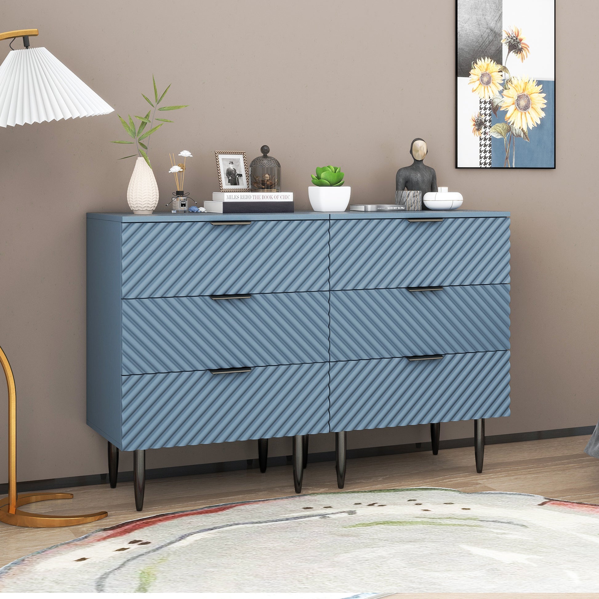 3 Drawer Cabinet, Accent Storage Cabinet, Suitable For Bedroom, Living Room, Study Blue Particle Board