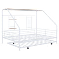 Full Size Metal House Bed With Trundle, White Full White Metal