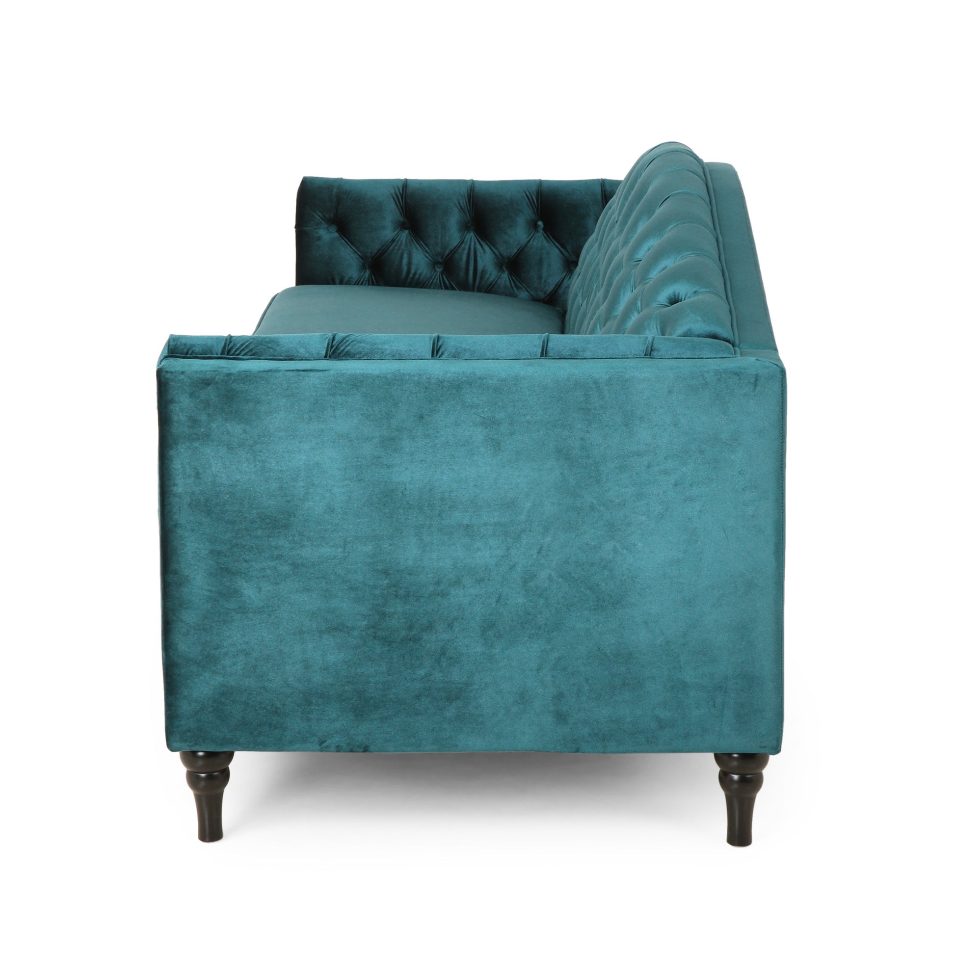 Mirod Comfy 3 Seat Sofa With Wooden Legs, Retro Style For Living Room Teal Velvet 3 Seat