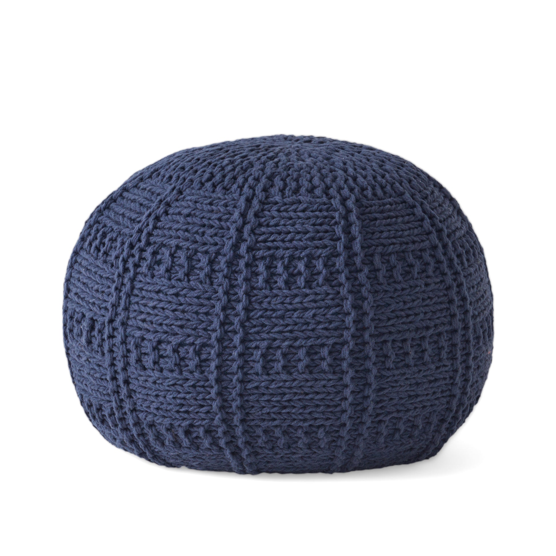 Yuny Knitted Cotton 20 X 20 Round Pouf Navy Cotton