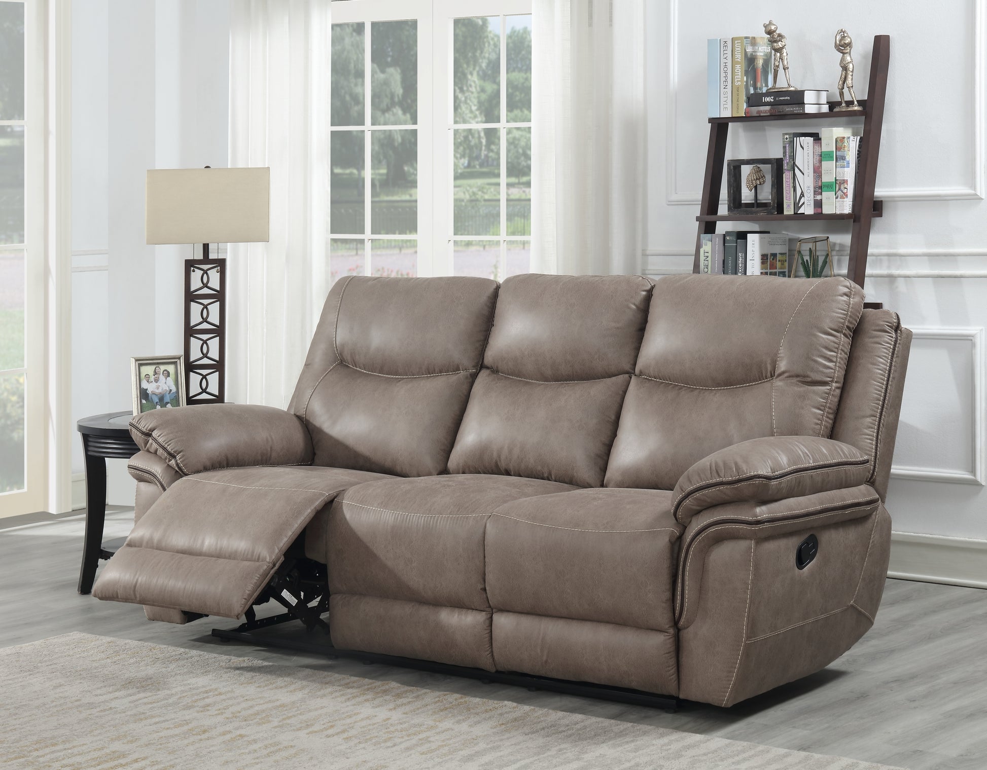 Isabella Recliner Sofa Sand Light Brown Faux Leather 3 Seat