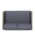 Outdoor Acacia Wood And Wicker Loveseat And Coffee Table Set With Cushions, Gray Mixed Gray Dark Gray Gray Acacia Wood