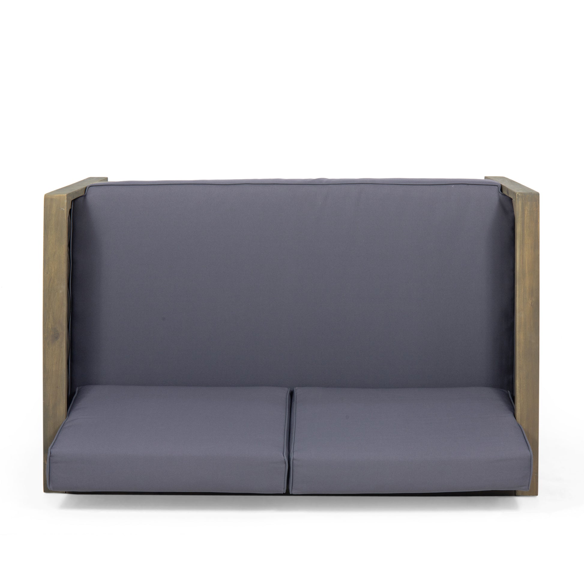 Outdoor Acacia Wood And Wicker Loveseat And Coffee Table Set With Cushions, Gray Mixed Gray Dark Gray Gray Acacia Wood
