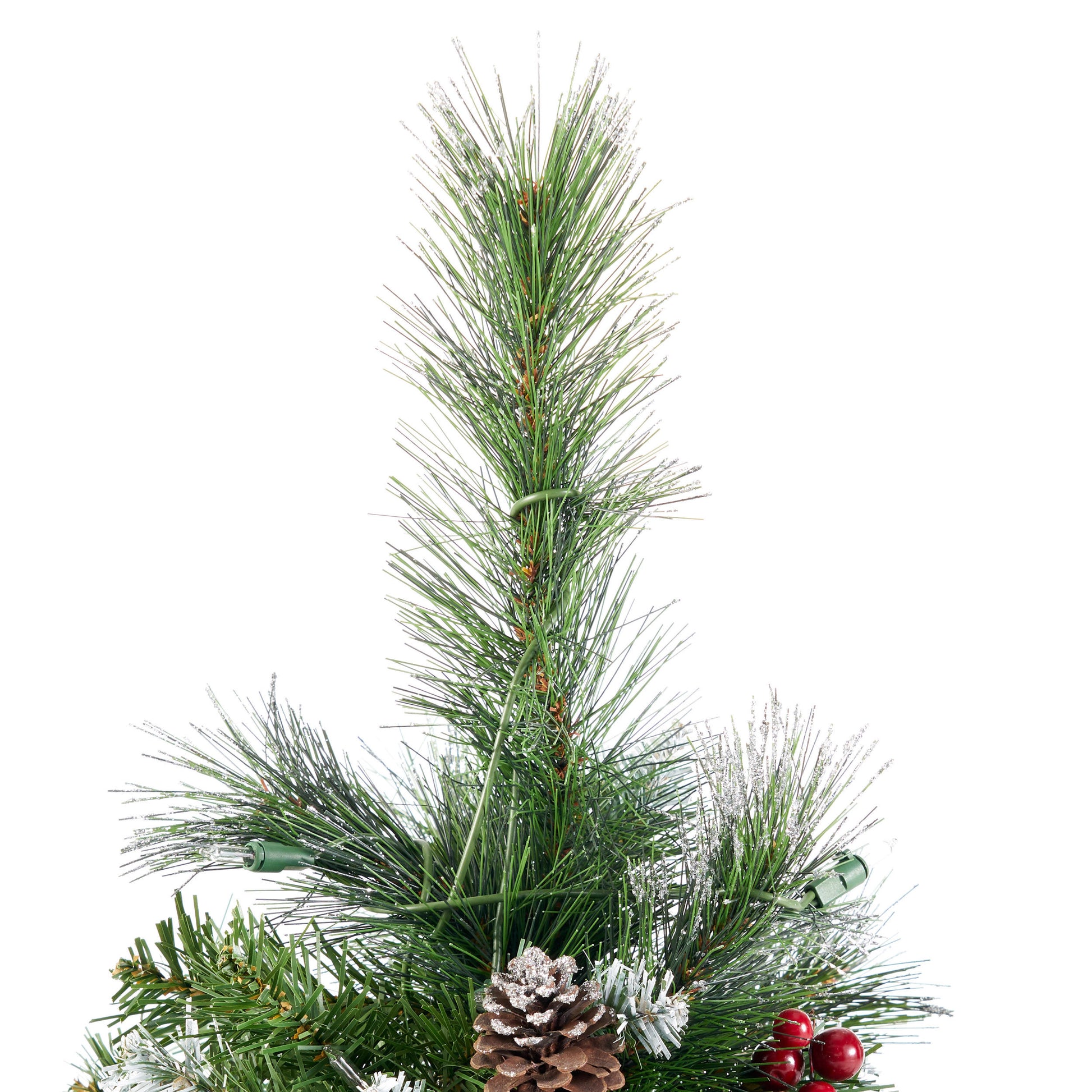 4.5 'Glitter Bristle Mixed Hinged Tree With Red Berry And Pine Cones And 200 Cl,407 Tips Green Pvc