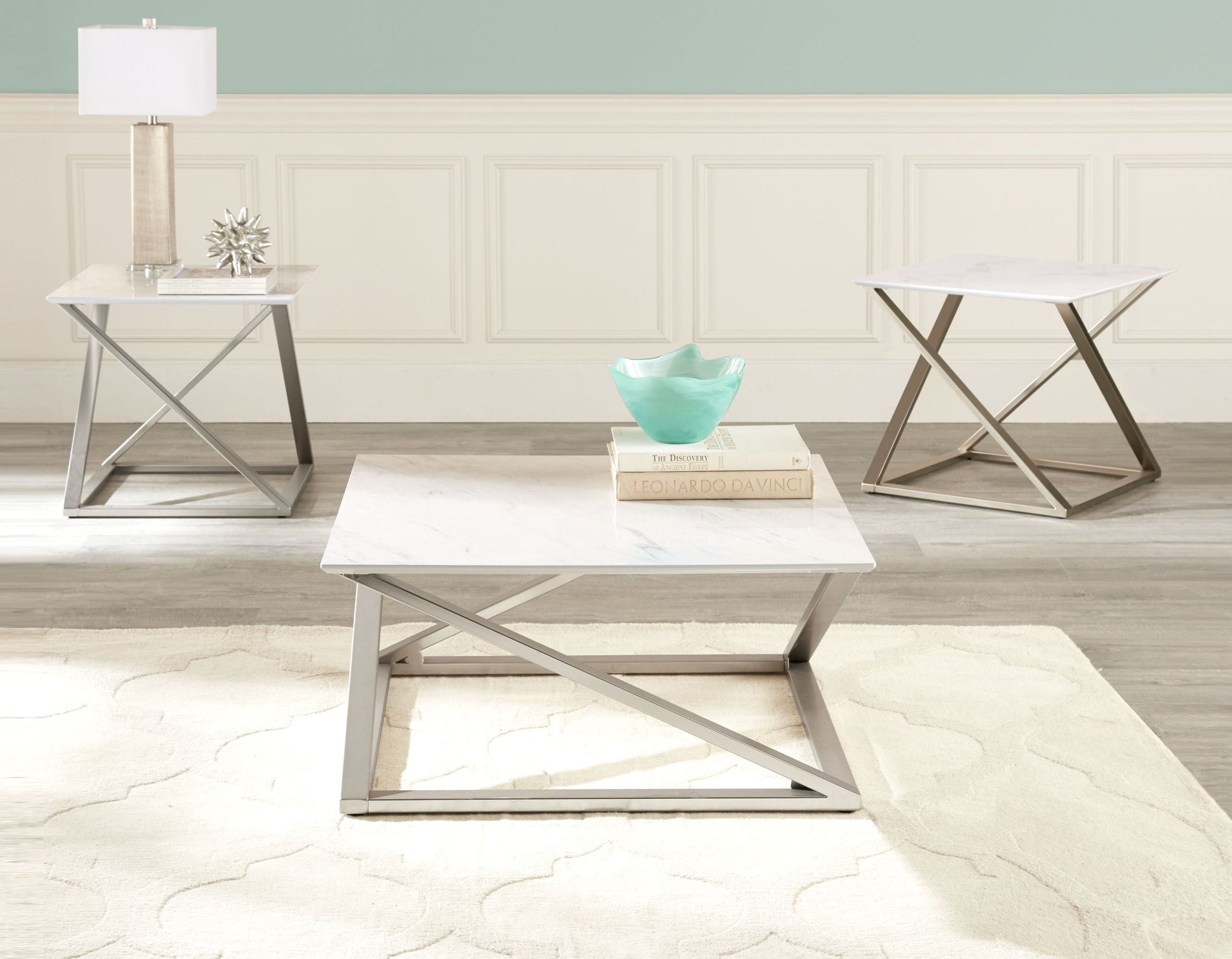 Zurich End Table With Faux White Marble Top White White Iron
