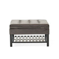 Square Ottoman With Storage And Bottom Rack Brown Pu