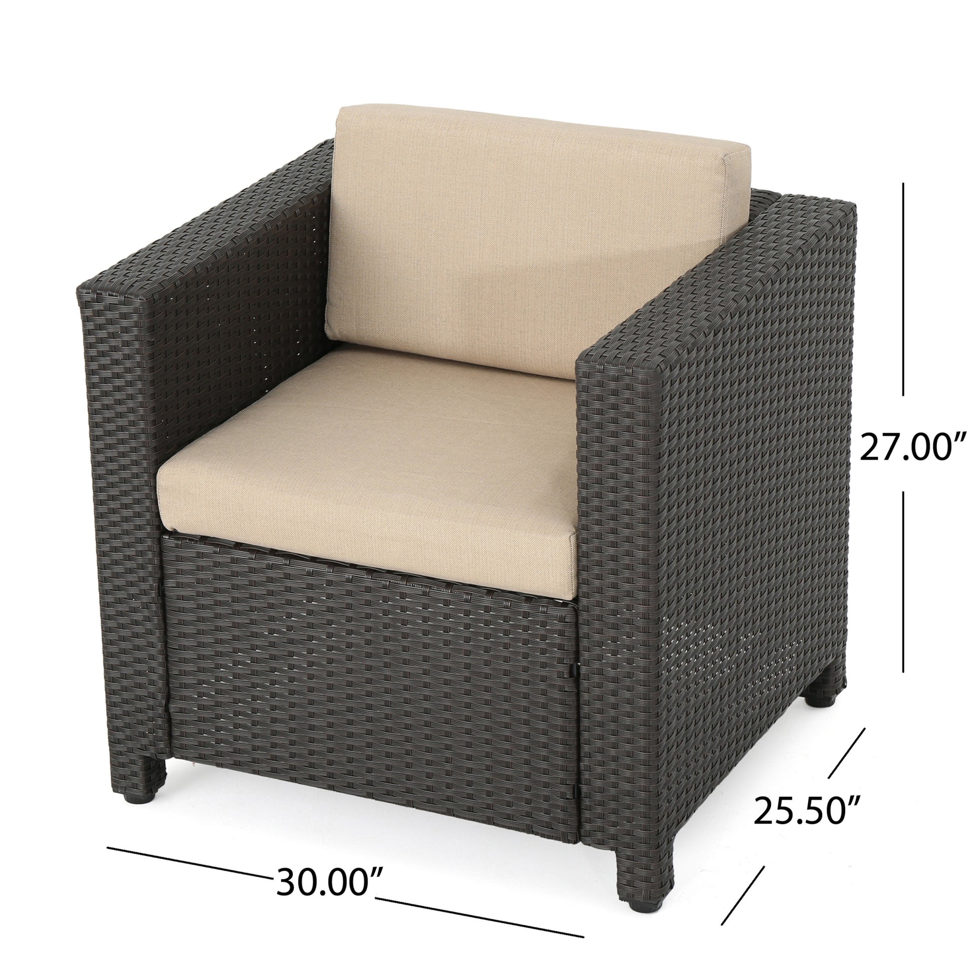 Puerta Club Chair Mp1 Brown Beige Rattan Waterproof Fabric Metal