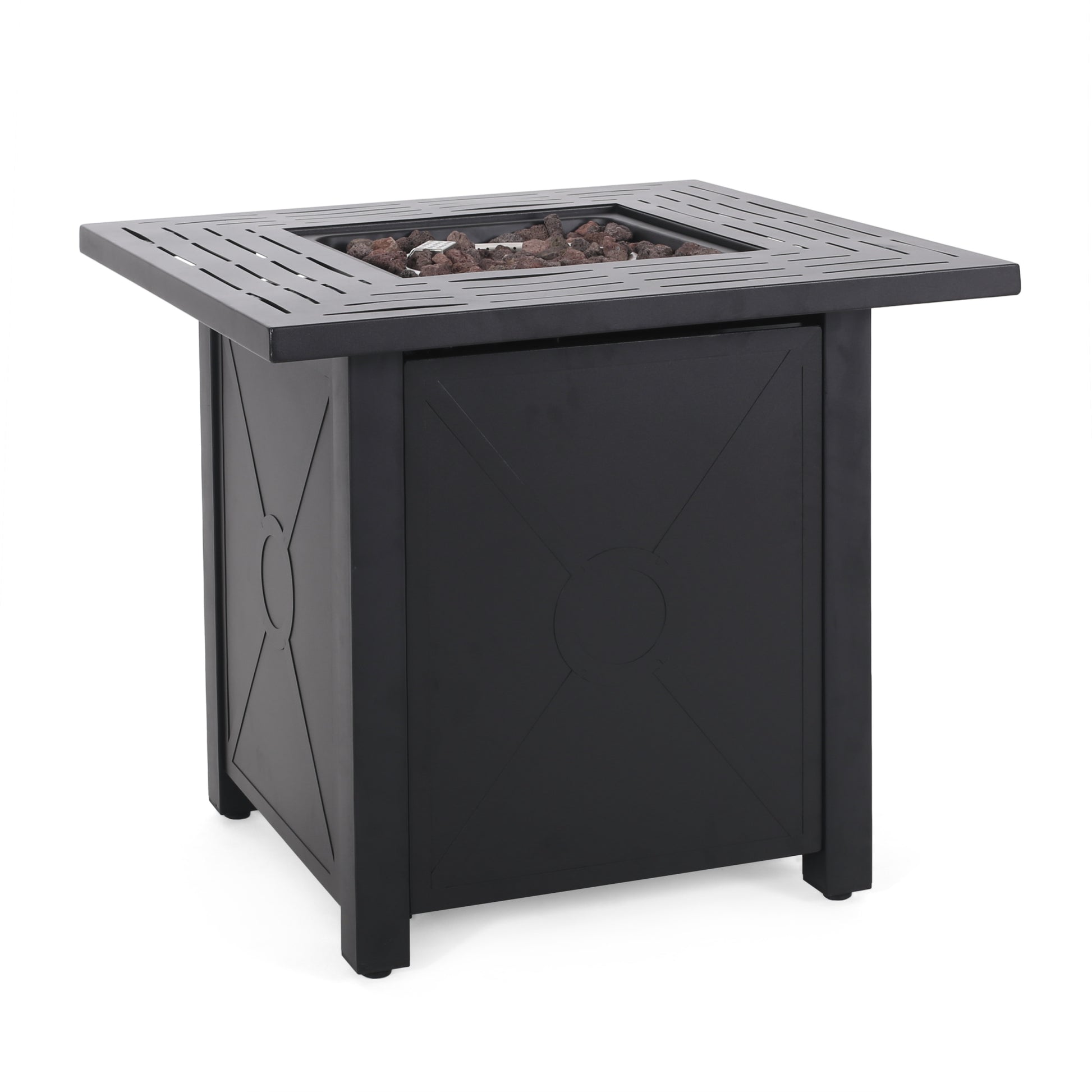 Outdoor Patio Propane Fire Pit 24.5'' H X 28'' W Square Iron Gas Burning Fire Table 40,000 Btu, Tank In Side, Black Black Iron