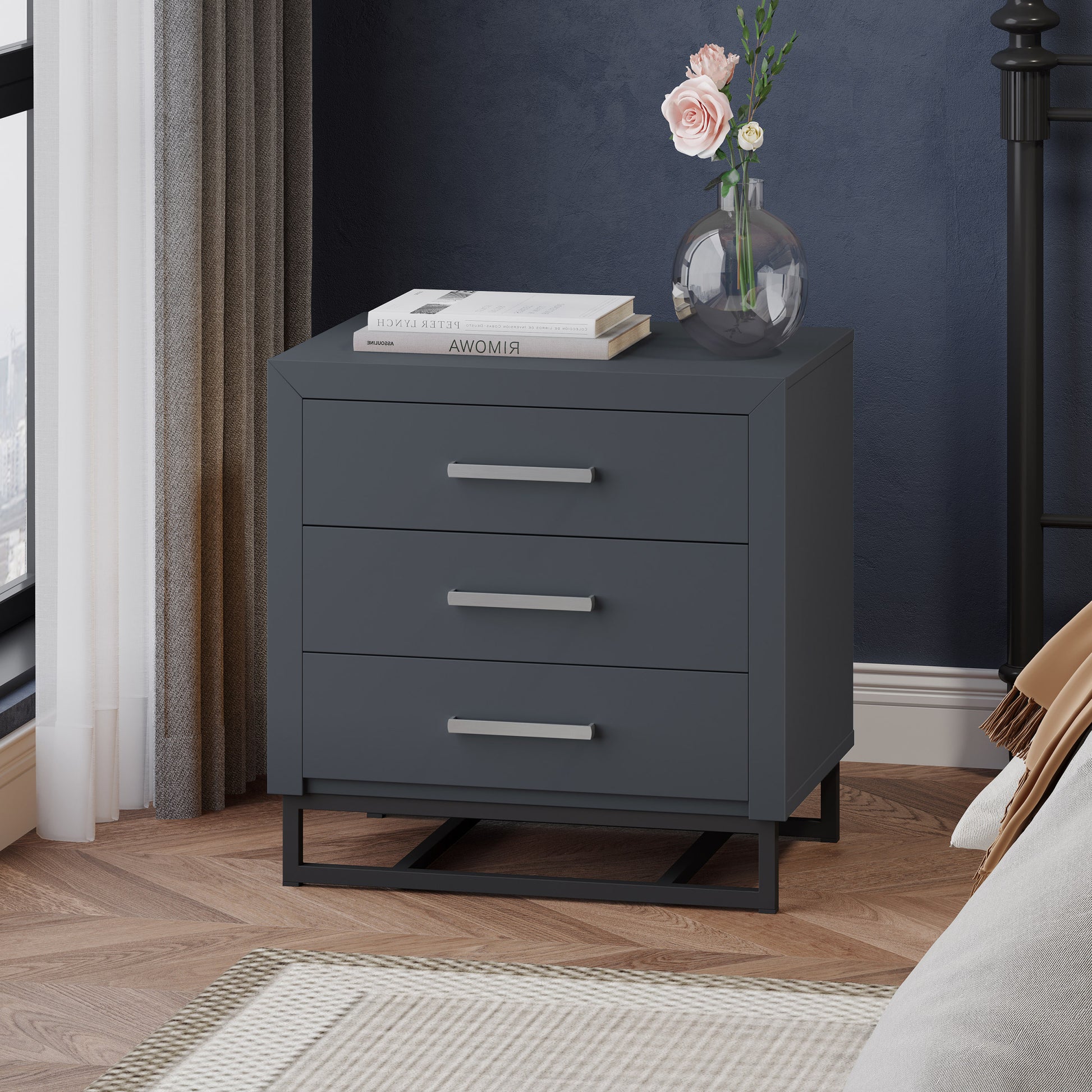 3 Drawer Chest Charcoal Grey Mdf