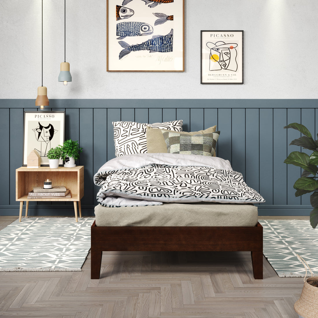 Nix Twin Platform Bed Natural Twin Dark Brown Wood