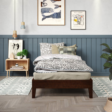 Nix Twin Platform Bed Natural Twin Dark Brown Wood