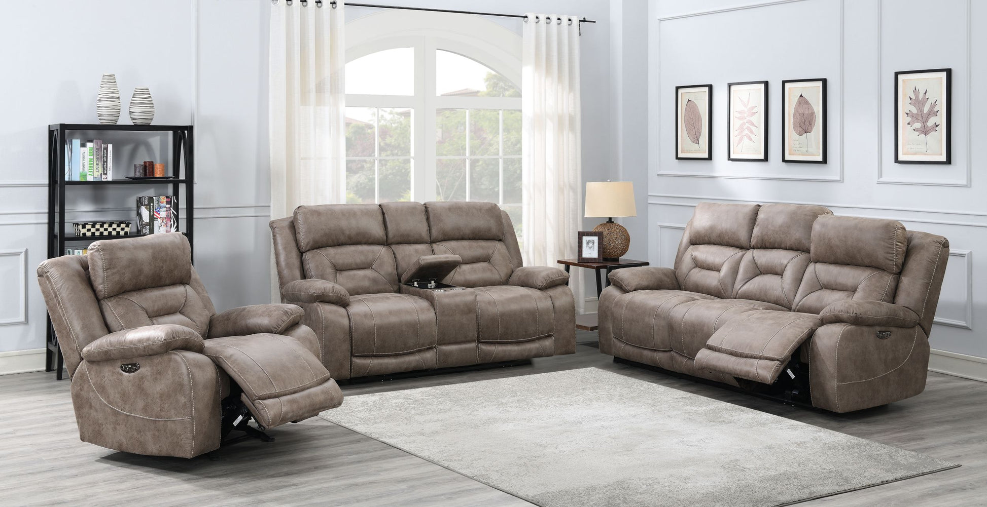 Aria Dual Power Loveseat With Console Sand Brown Fabric 2 Seat