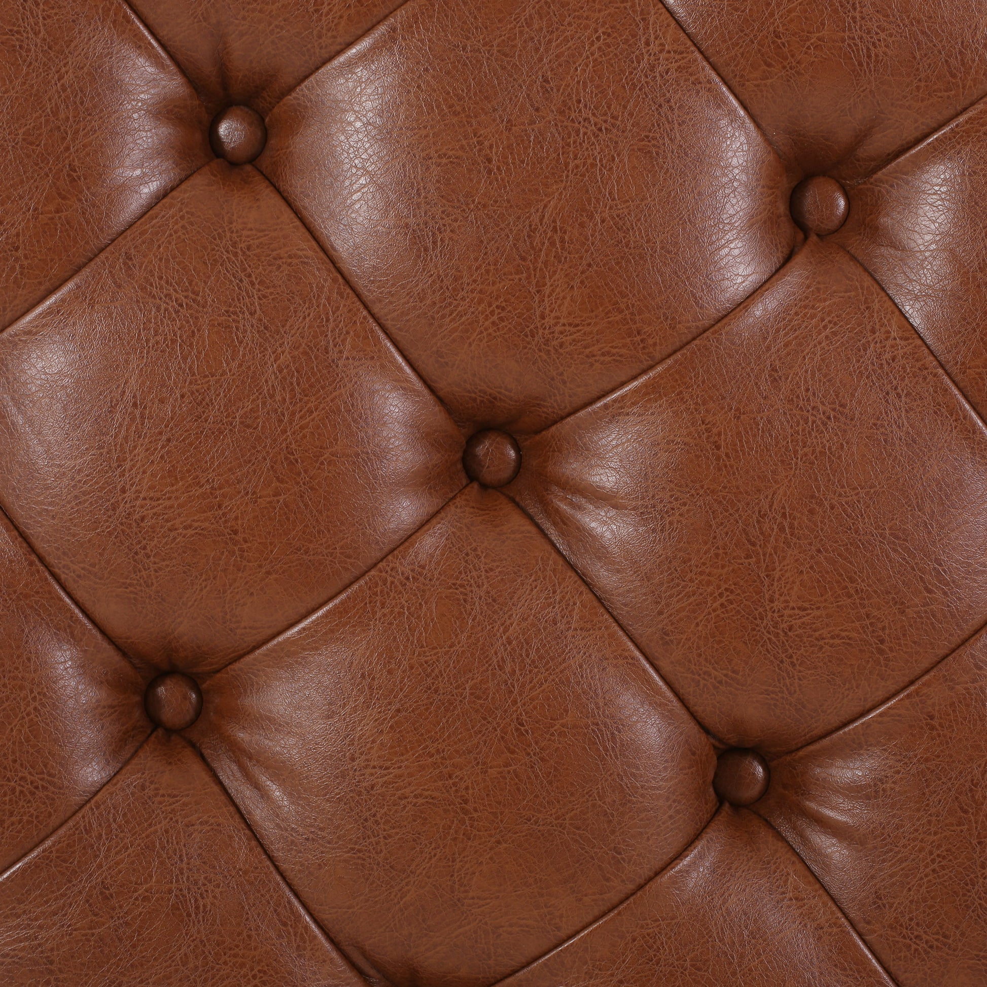 Round Ottoman Light Brown Pu