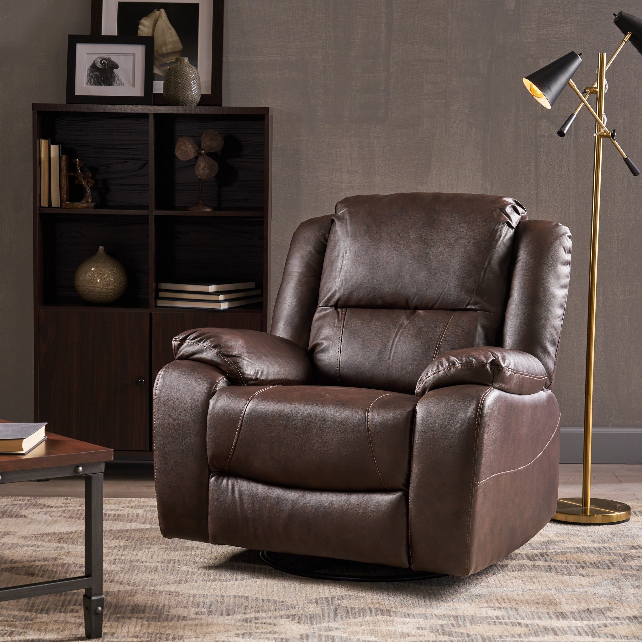 39" Wide Faux Leather Manual Swivel Standard Recliner Dark Brown Pu