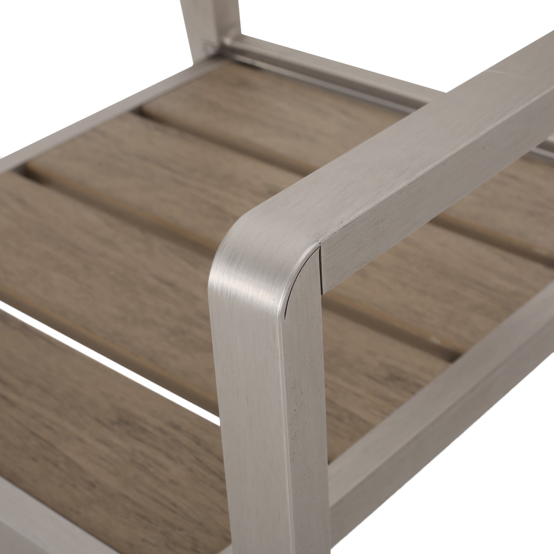Outdoor Modern Aluminum Dining Chair With Faux Wood Seat Set Of 2 , Natural And Silver Natural Aluminium