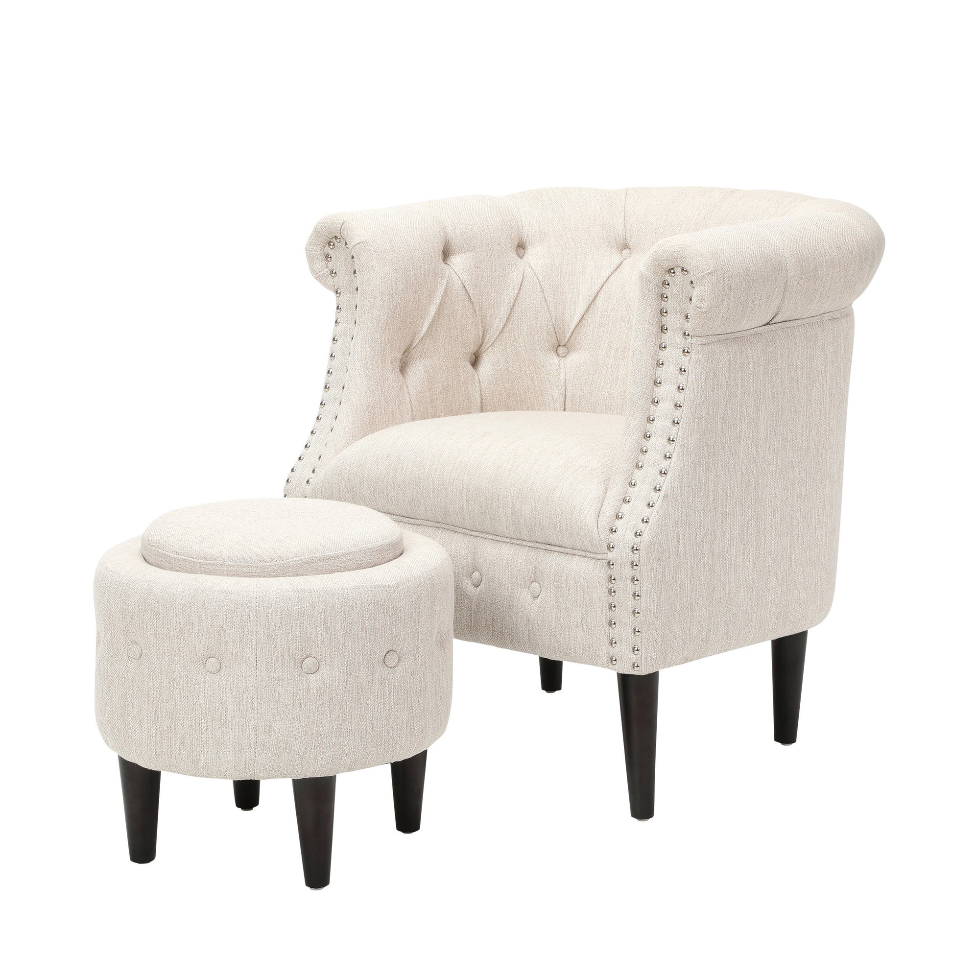 Chair Ottoman Beige Fabric