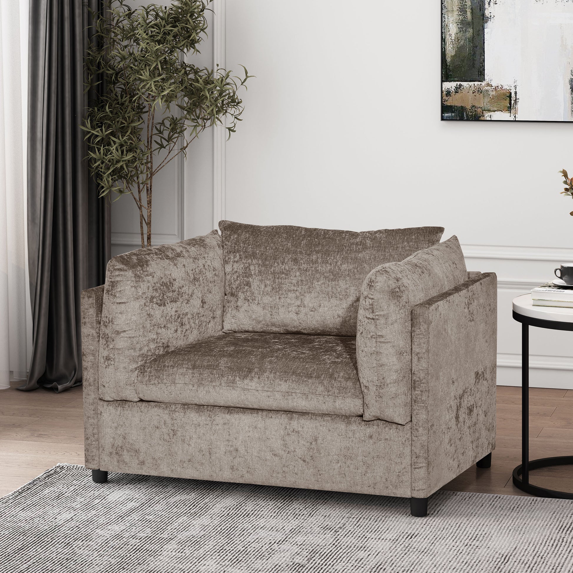 Club Chair Beige Brown Fabric
