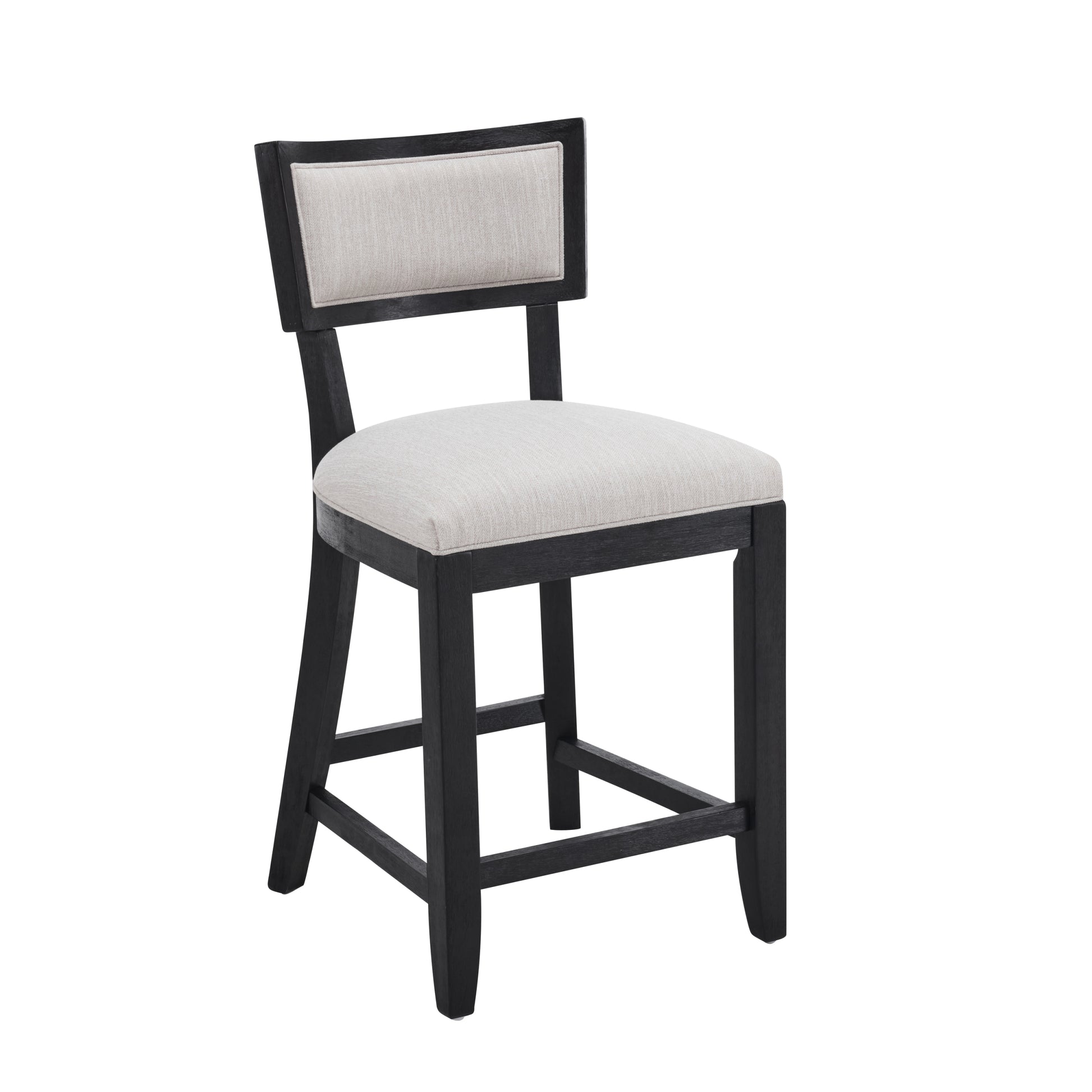 26.5" Counter Stools Set Of 2, Upholstered Counter Height Bar Stools With Comfy Back, Solid Rubber Wood Frame, Backrest, Footrest, Armless Barstools For Home Bar, Kitchen Counter, Beige & Black Beige Black Set Of 2 Fabric